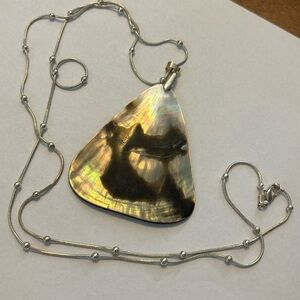 Gorgeous large abalone shell pendant necklace on A 34” chain